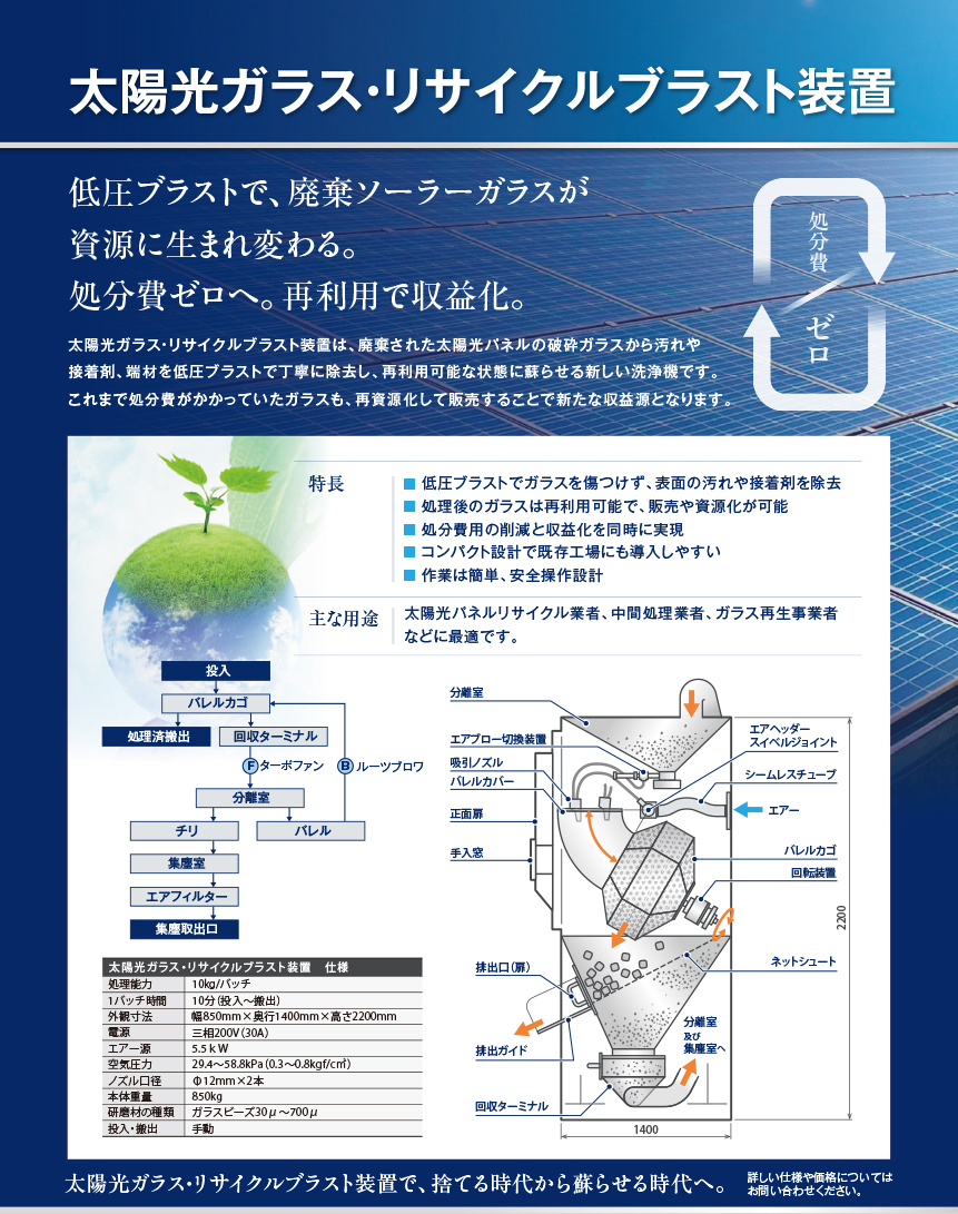 太陽光ガラス・リサイクルブラスト装置